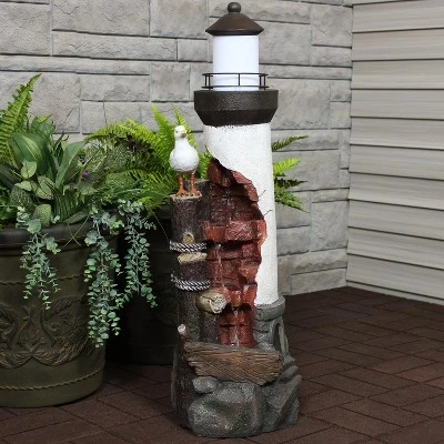 Sunnydaze Decor Sunnydaze 36"H Electric Polyresin Gull's Cove Lighthouse Outdoor Water Fountain With LED Light - Image 4