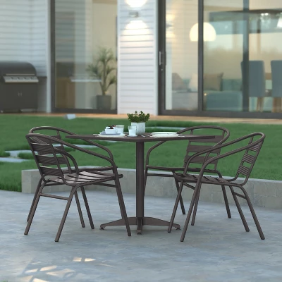 Emma And Oliver 27.5'' Square Aluminum Indoor-Outdoor Table Set With 4 Slat Back Chairs