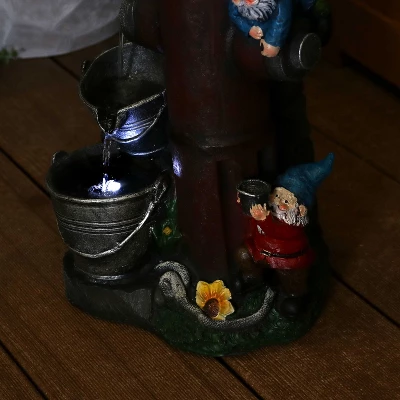 Sunnydaze Decor Sunnydaze 16"H Electric Polyresin Gnomes Climbing Fire Hydrant Outdoor Water Fountain With LED Light - Image 8