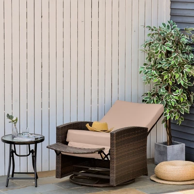 Outsunny Patio PE Rattan Wicker Recliner Chair With 360° Swivel, Soft Cushion, Lounge Chair For Patio, Garden, Backyard