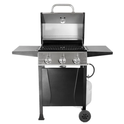 Grill Boss GBC1932M Outdoor BBQ 3 Burner Propane Gas Grill For Barbecue Cooking With Top Cover Lid, Wheels, And Side Storage Shelves, Black
