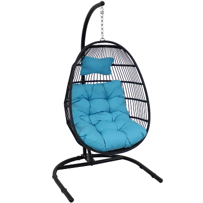 Sunnydaze Decor Sunnydaze Outdoor Resin Wicker Patio Julia Hanging Basket Egg Chair Swing With Cushions, Headrest, And Steel Stand Set - 3pc - Image 7