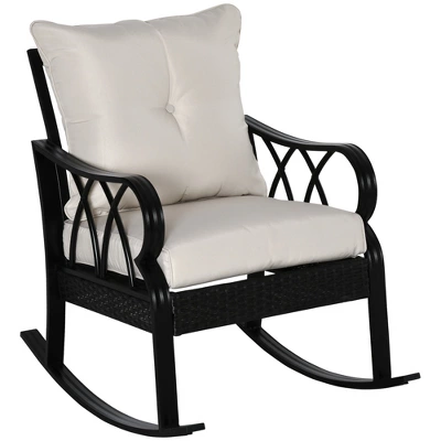 Outsunny Outdoor Wicker Rocking Chair With Padded Cushions, Aluminum Furniture Rattan Porch Rocker Chair W/ Armrest For Garden, Patio, And Backyard - Image 8