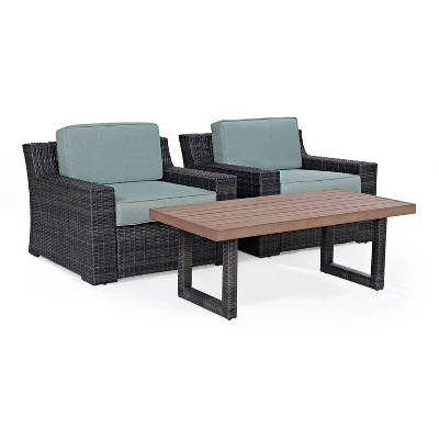 Beaufort 3pc Outdoor Wicker Seating Set With Coffee Table - Mist - Crosley - Image 5