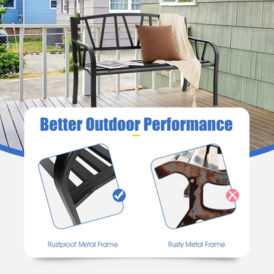 Costway Outdoor Patio Garden Bench Metal Frame With Ergonomic Armrest 660 Lbs Max Load - Image 9