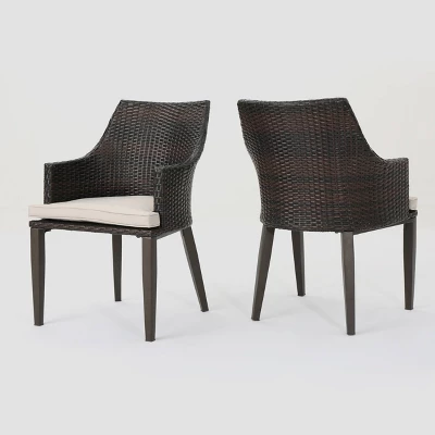 Hillhurst 2pk Wicker Dining Chairs - Brown/Light Brown - Christopher Knight Home