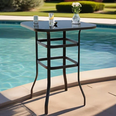 ODK Outdoor Bar Table, Square Patio Table Tempered Glass, Outdoor Bistro Tables For Hot Tub, Balcony, Garden, Patio, Poolside, Lawn, Backyard - Image 3