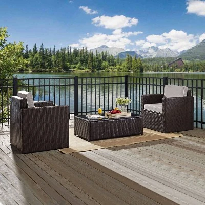 Palm Harbor 3pc All-Weather Wicker Patio Seating Set - Gray Cushions - Crosley - Image 8