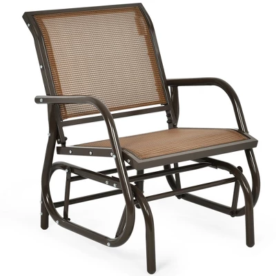 Costway 2PCS Patio Swing Glider Chair Single Rocking Chair Yard Outdoor Brown - Image 3