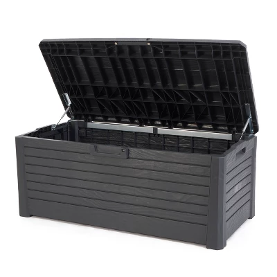 Toomax Florida UV Resistant Lockable Deck Storage Box Bench For Outdoor Pool Patio Garden Furniture & Indoor Toy Bin Container, 145 Gal (Anthracite) - Image 3