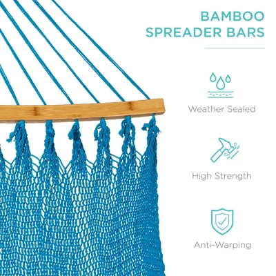 Best Choice Products 2-Person Woven Polyester Outdoor Caribbean Hammock W/ Curved Bamboo Spreader Bar - Image 2