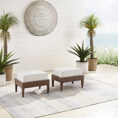 Capella 2pk Outdoor Wicker Ottomans - Cream/Brown - Crosley