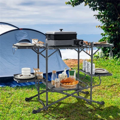 SEVOBAL Outdoor Grills, Griddles And Smokers Camp Kitchen Table, Foldable Outdoor Cooking Station For Camping And Picnics, Black, 75.03"*19.23"*6.24" - Image 3
