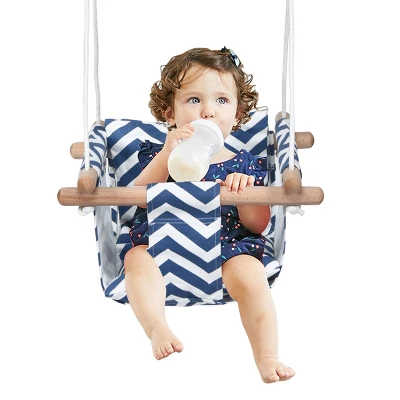 Costway Baby Canvas Hanging Swing Cotton Hammock Toy For Toddler BluePink