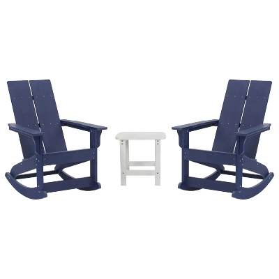 Emma And Oliver Set Of 2 Harmon Modern All-Weather Poly Resin Adirondack Rocking Chairs With Side Table For Outdoor Use - Image 12