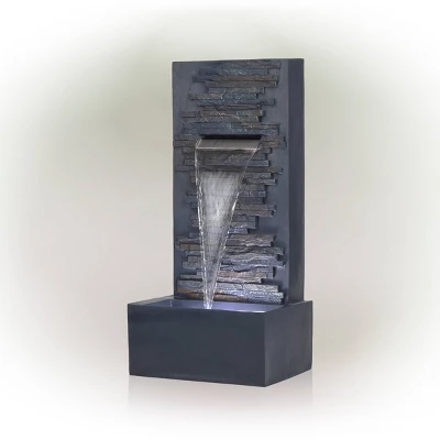 32" Modern Stone Wall Fountain With LED Lights Gray - Alpine Corporation - Image 2