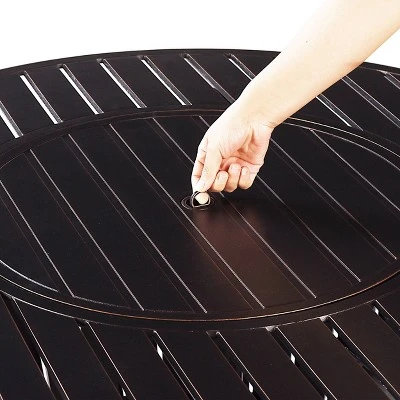 5pc Set With 44" Outdoor Aluminum Round Fire Table & 4 Deep Seating Swivel Rocking Chairs & Wind Blocker Lid - Oakland Living - Image 6