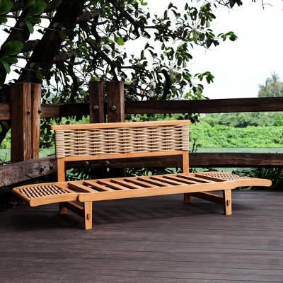 Cambridge Casual Auburn Teak & Wicker Outdoor Patio Daybed With Cushion Brown/Blue - Image 10