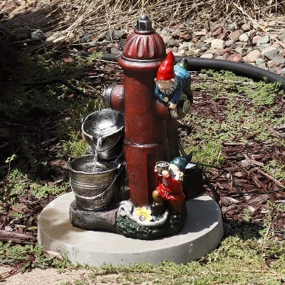 Sunnydaze Decor Sunnydaze 16"H Electric Polyresin Gnomes Climbing Fire Hydrant Outdoor Water Fountain With LED Light - Image 5