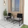 3pc Wicker Patio Conversation Set With Cushions - Black/Gray - GODEER