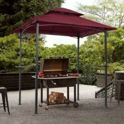 SUGIFT 8' X 5' Outdoor Grill Gazebo Shelter Tent With 2 Tier In Burgundy