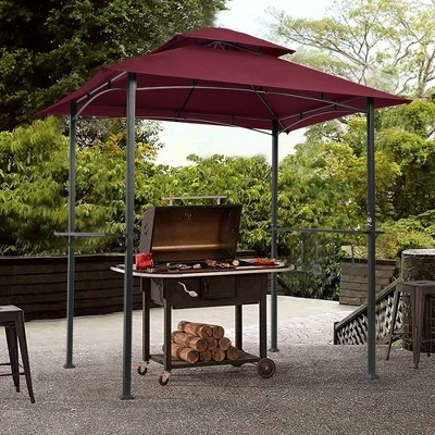 SUGIFT 8' X 5' Outdoor Grill Gazebo Shelter Tent With 2 Tier In Burgundy