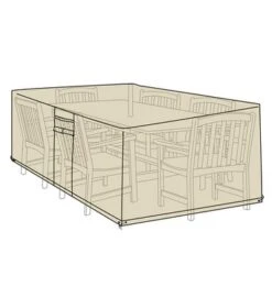 Plow & Hearth - Deluxe Outdoor Large Rectangle Table And Chairs Furniture Cover, Sand