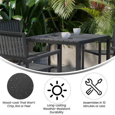 Merrick Lane 5 Piece Indoor/Outdoor Dining Set With Table And Four Chairs With Black Poly Resin Slats - Image 6