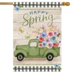 Happy Spring Pickup Truck Floral House Flag 28 X 40 Briarwood Lane