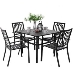 Captiva Designs 5pc Steel Outdoor Patio Dining Set With 37" Square Table Black