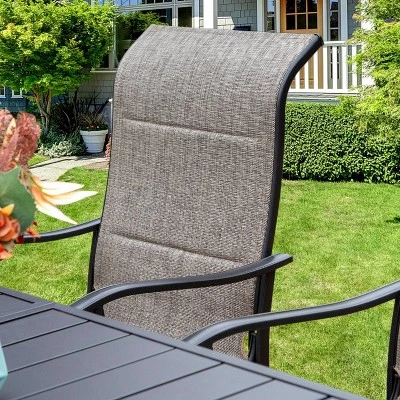 7pc Patio Dining Set With Steel Table With Umbrella Hole & Metal Padded Arm Chairs - Captiva Designs - Image 5