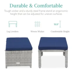 Best Choice Products Set Of 2 Multipurpose Patio Wicker Ottomans W/ Removable Cushions, Steel Frame