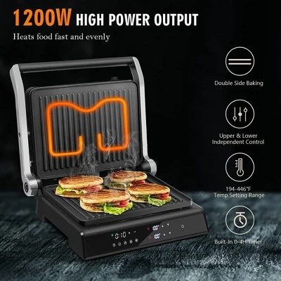 Costway Electric Panini Press Grill 1200W Sandwich Maker With Independent Temperature Control & Removable Drip Tray - Image 5