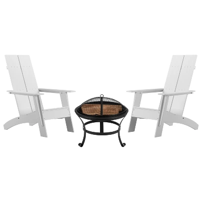 Emma And Oliver Set Of 2 Modern All-Weather Poly Resin Adirondack Rocking Chairs With A Wood Burning Fire Pit For Outdoor Use - Image 4