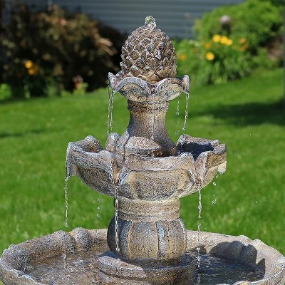 Sunnydaze Decor Sunnydaze Outdoor Backyard Polyresin Solar Powered 2-Tier Pineapple Top Water Fountain Feature - 33" - Image 6