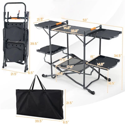 SEVOBAL Outdoor Grills, Griddles And Smokers Camp Kitchen Table, Foldable Outdoor Cooking Station For Camping And Picnics, Black, 75.03"*19.23"*6.24" - Image 2