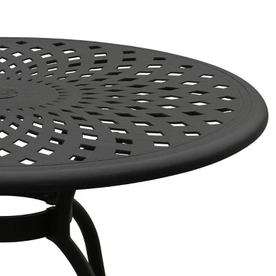 48" Modern Weave Design Mesh Aluminum Round Patio Dining Table Black - Oakland Living - Image 2