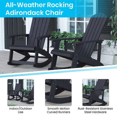 Flash Furniture Set Of 4 Savannah All-Weather Poly Resin Wood Adirondack Rocking Chairs With Side Table - Image 3