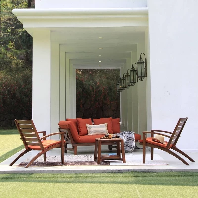 Westlake 3pc Wood Patio Chat Set With Cushion - Red Brick - Cambridge Casual - Image 5