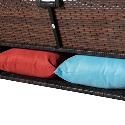 4pc Wicker Patio Sectional Seating Set With Cushions - Brown/Blue - GODEER - Image 10