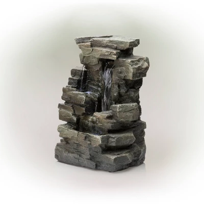 13" Resin Waterfall Tabletop Fountain With LED Lights Gray - Alpine Corporation - Image 2
