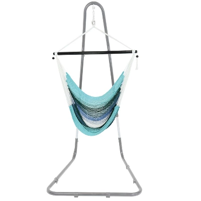 Sunnydaze Decor Sunnydaze Polyester Rope Hanging Caribbean-Style Hammock Chair Swing For Patio, Porch, Or Yard - Lagoon Stripes - Image 5