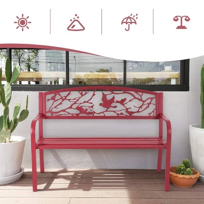 Metal Patio Bench With Steel Frame - Red - Captiva Designs - Image 2
