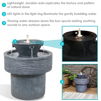 Sunnydaze Decor Sunnydaze 20"H Electric Resin 2-Tier Round Bird Bath Outdoor Water Fountain With LED Lights - Image 12
