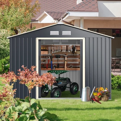 Costway Outdoor Tool Storage Shed Large Utility Storage House W/ Sliding Door - Image 2
