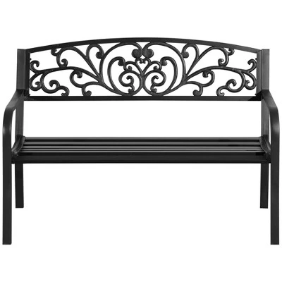Outsunny 50" Blossoming Pattern Garden Decorative Patio Park Bench With Beautiful Floral Design & Relaxing Comfortable Build - Image 3