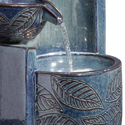 John Timberland Summer Leaves Cascading Bowls Modern Outdoor Floor Water Fountain With LED Light 26" For Yard Garden Patio Deck Porch House Exterior - Image 3