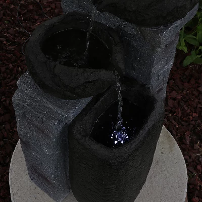 Sunnydaze Decor Sunnydaze Outdoor Polyresin Solar Powered Stone Bowls Water Fountain With LED Lights And Backup Battery - 30" - Image 9