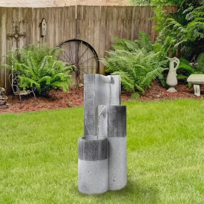 Northlight 24" Gray Speckled Modern Style 3-Tier Rainfall Outdoor Water Fountain
