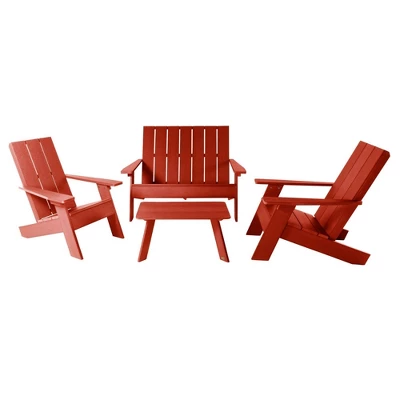 Italica 4pc Outdoor Set With Modern Adirondack Chairs, Double Wide Adirondack Chairs & Table - Highwood - Image 10
